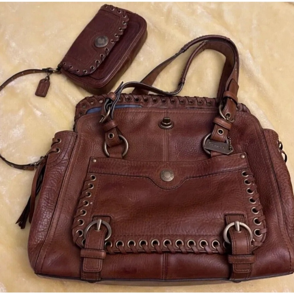 RARE 3 PIECE SET! Coach Brown Leather Chelsea Abbey Satchel Retails $798